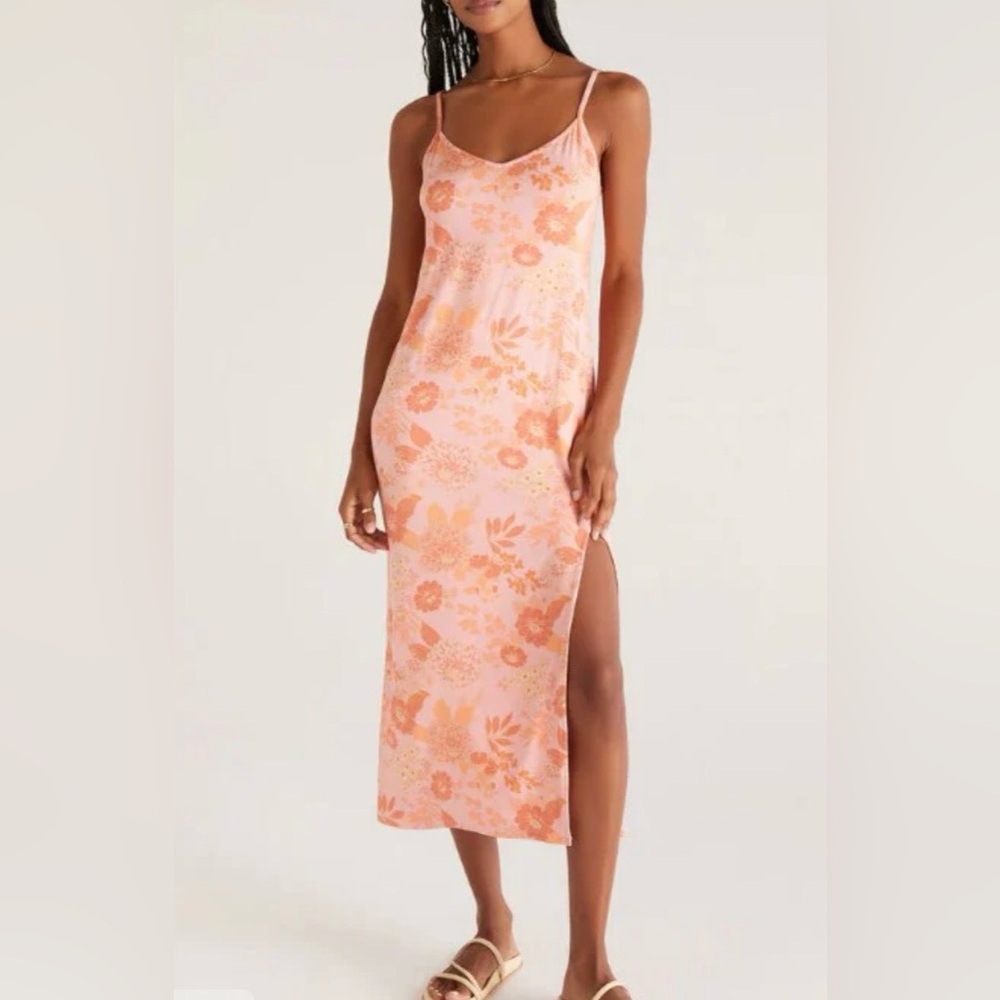 Z Supply Tank Style Midi Dress Floral Print Adjustable Straps Size L